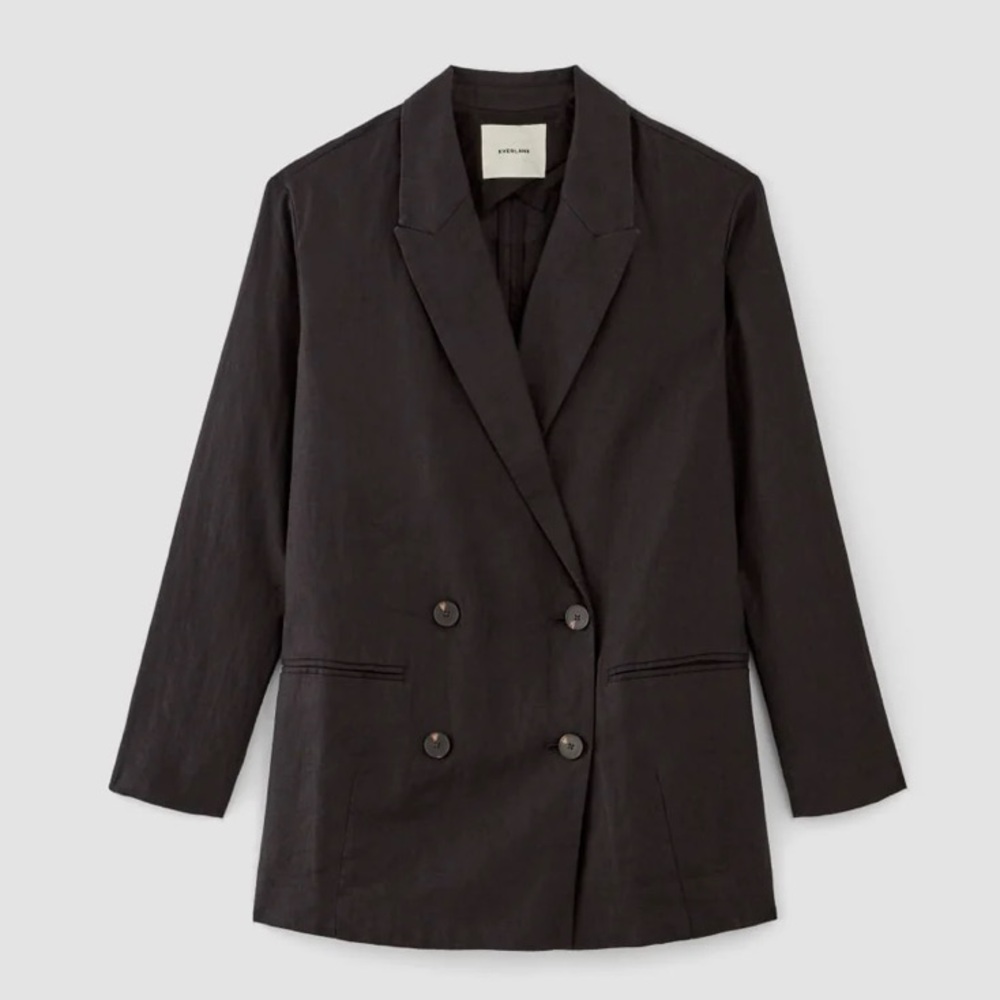NWOT Everlane The Linen Double Breasted Linen Blazer Sz 0 Black